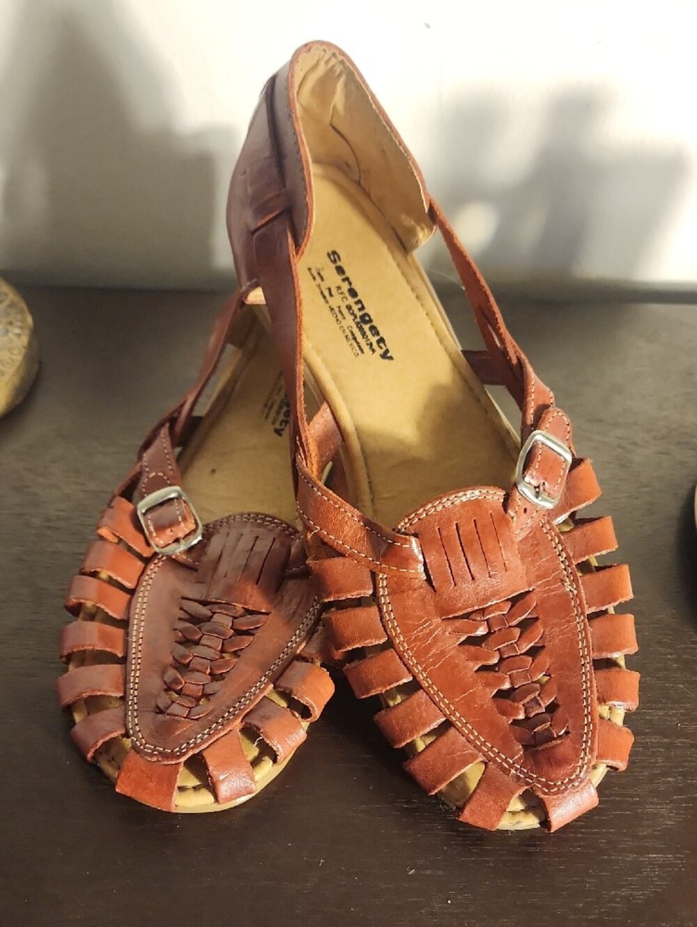 Women’s Brown Woven Leather Moccasin Sandals with Buckle